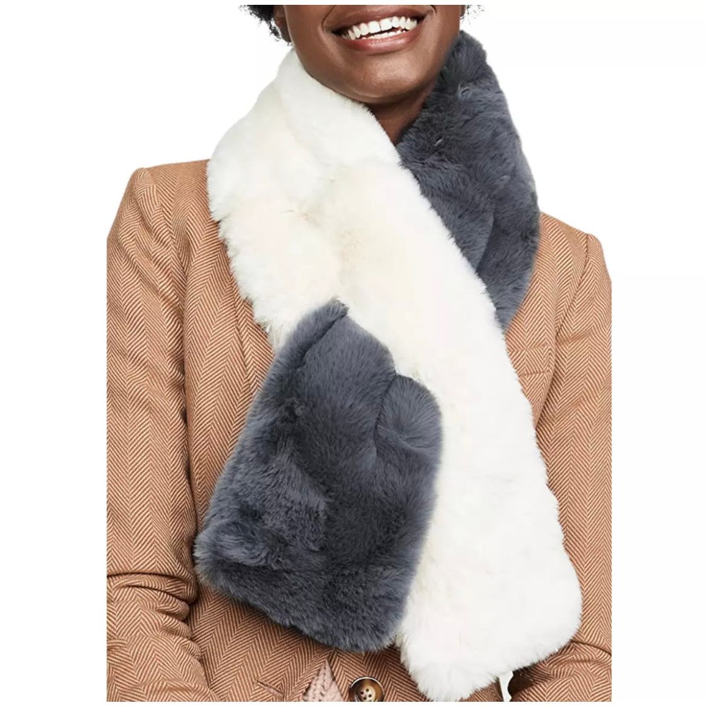 APPARIS ROXANNE Faux Fur Scarf Two Tone Gray Ivory Carbon Cozy Soft Slit OS NWT